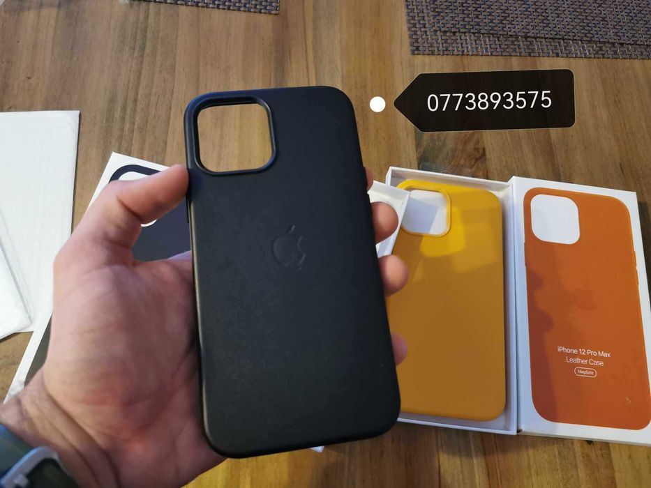Husa protectie piele + 2 folii sticla +Magsafe Apple iPhone 12 Pro Max