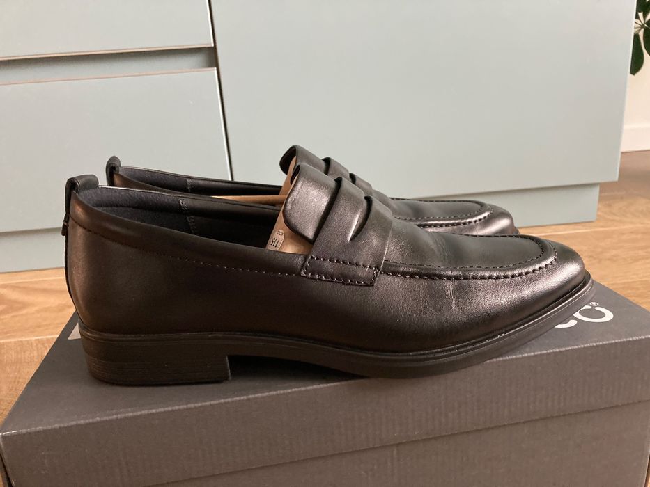 ECCO Чисто Нови Черни Мъжки Кожени Мокасини EU 42