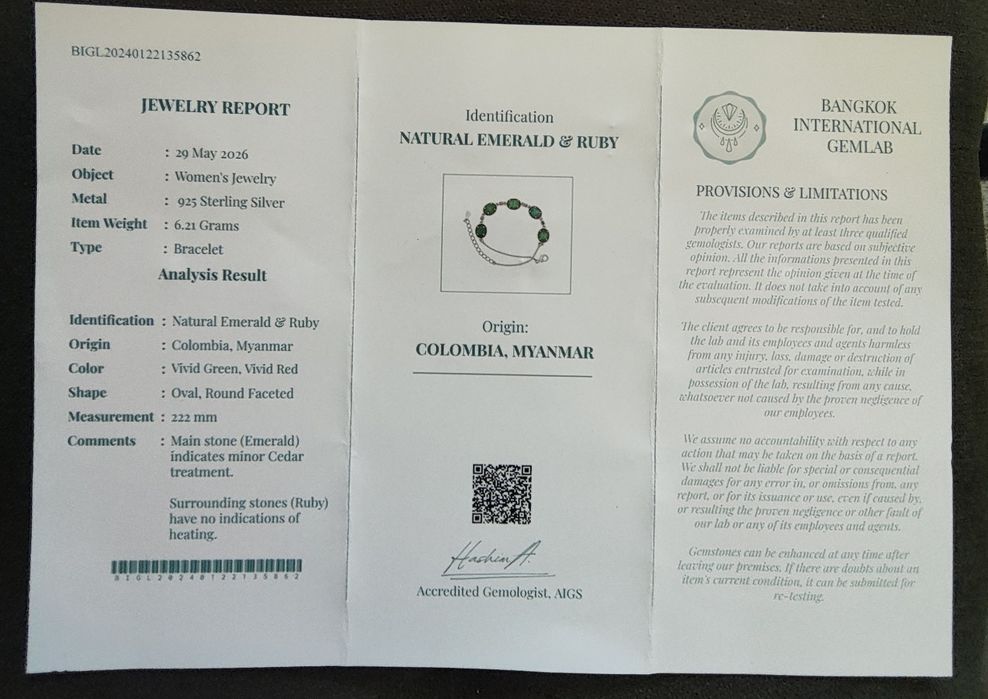 Сребърна гривна с Колумбийски Изумруди и Рубини със сертификат