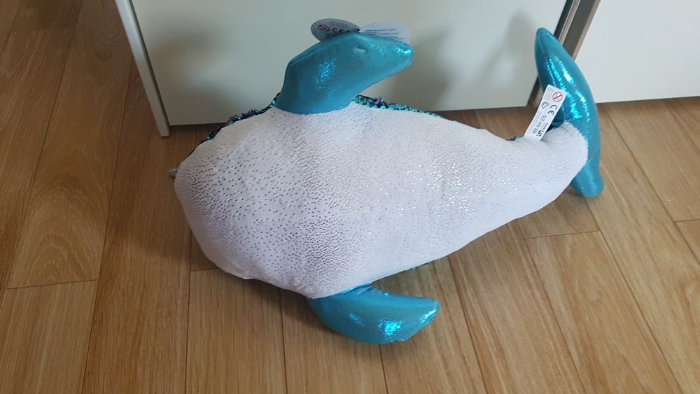 Jucarie de pluș, balenă cu paiete reversibile 45cm NOUĂ