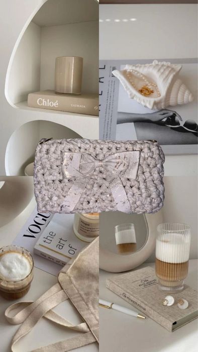 Geantă handmade elegantă cu fundă sidef