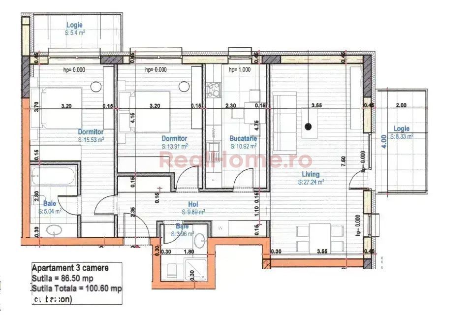 Apartament premium 3 camere | 100,60 mp |  | Doua bai  | metrou 15 min