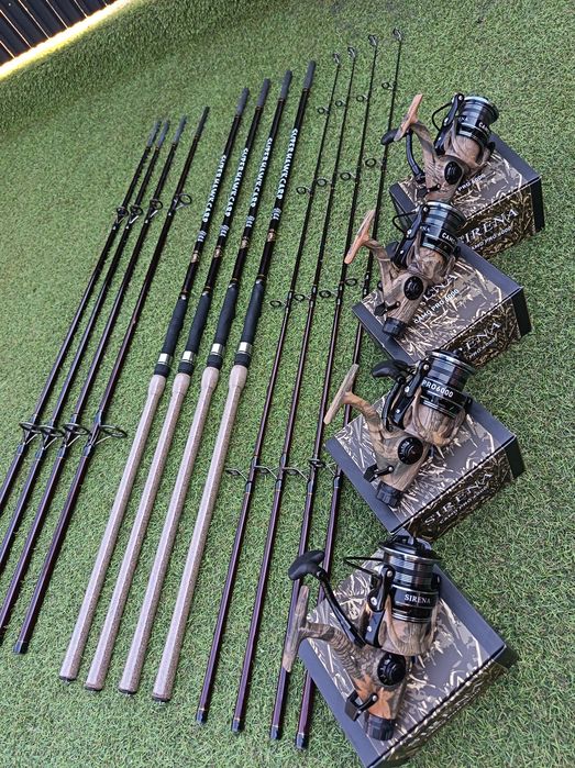SET 4 Lansete Crap Diamant Alb 4.0Lbs din 3 Tronsoane NEW 2026 + 4 Mulinete Camo Pro 6000 9+1 rulmenți