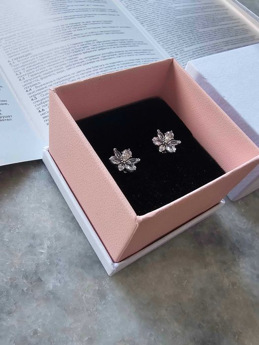 Сребърни обеци - цвете Pandora