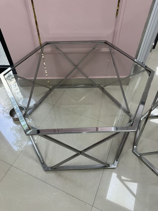 Set 2 mese decorative argintii Mobexpert cu blat din sticlă