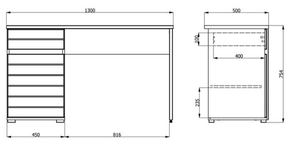 Birou Alb / Masa de calculator + Folie de lac Alba ELAN 130x50x75.5 cu sertare