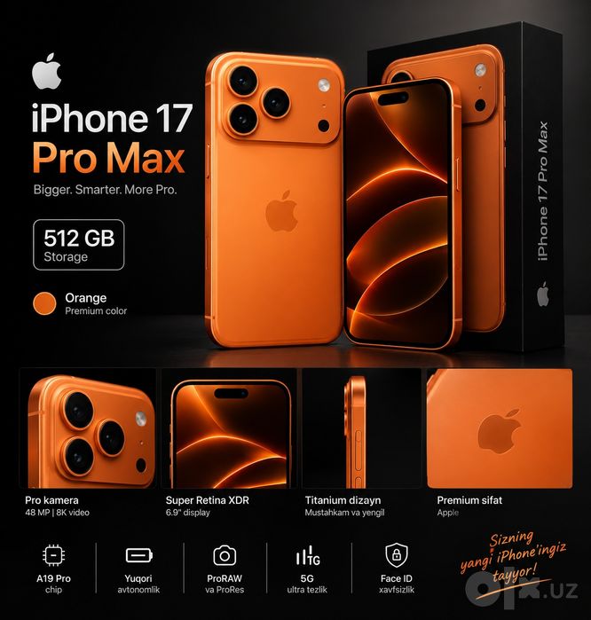 Ayfon 17 max 512 Esim ORANGE 45 sikl 100% IPHONE 17 pro max 512 orange