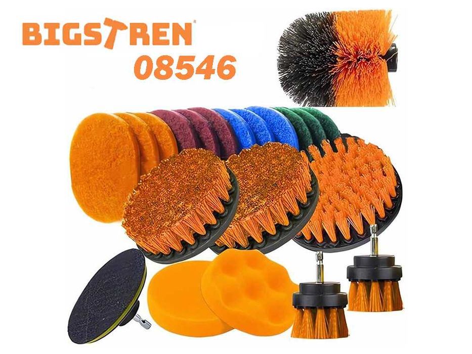 К-т четки, гъби, дискове за почистване и полиране, BIGSTREN, 22 части
