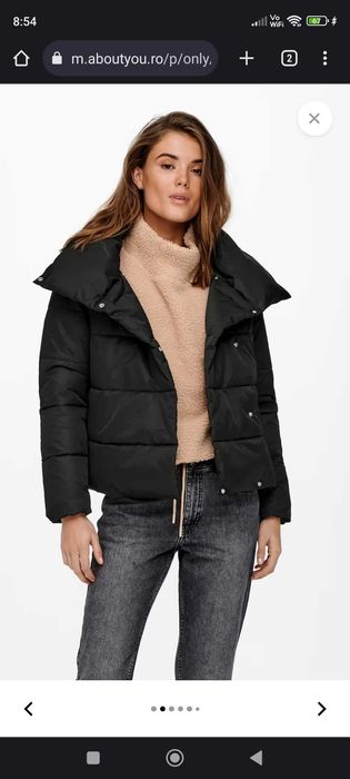 Geacă Only, neagră, cu guler larg, mărimea S, sezon toamna-iarna