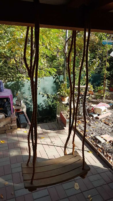 Leagan copii din lemn cu franghie