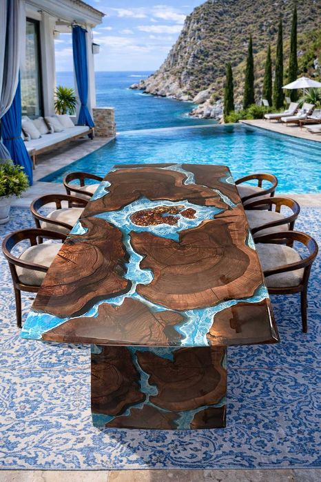 Луксозна епоксидна маса “Ocean” от орех – дизайнерска маса