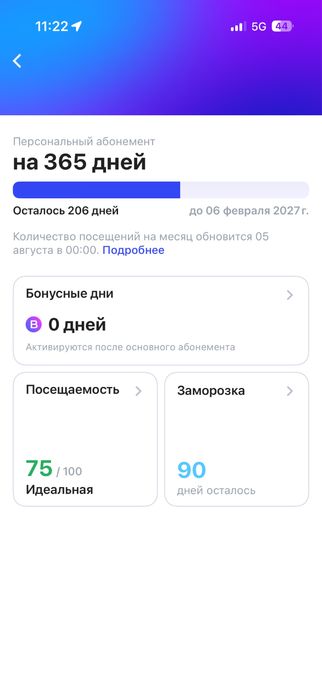 Абонемент 1фит 206 дней