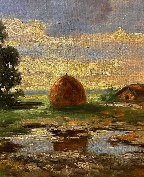 Tablou foarte VECHI, ulei pe panza, semnat stanga jos, 60x40cm+latimea ramei. Rama lemn masiv