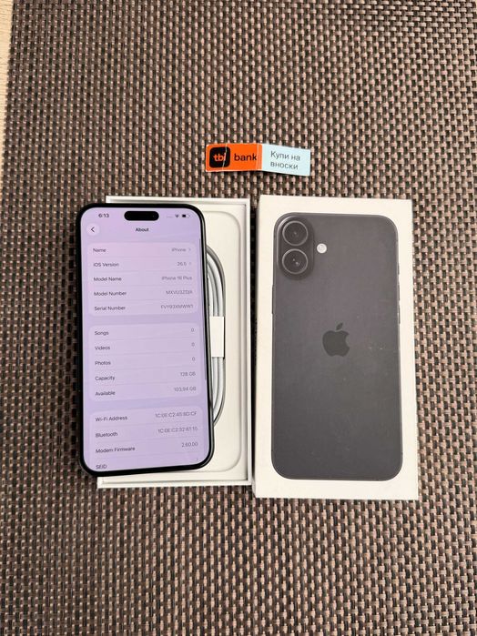 КАТО НОВ! iPhone 16 Plus Лизинг от 21€/мес  BLACK / 128GBГаранция! черен