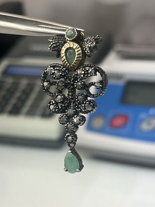 Винтидж висулка 925+14 карата злато с изумруди