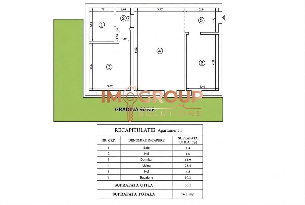 Apartament cu 2 camere + grădină 90mp + loc de parcare + 0% comision