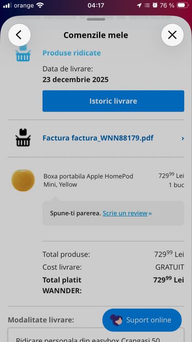 Boza portabila Apple HomePod Mini, Yellow