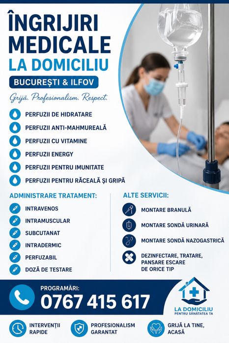 Asistent medical ingrijire la domiciliu perfuzii injectii sonde