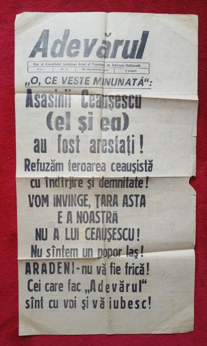 Ziarul "Adevărul" (de Arad), nr. 1 și 2, 23-24 decembrie 1989