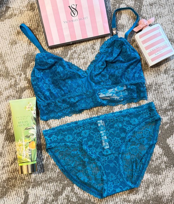 Комплект дантелено бельо Victoria's secret, красив тюркуаз цвят