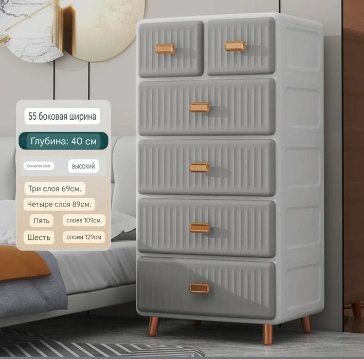 Шкаф для хранения 5ти этажный  в европейском стиле с выдвижными ящикам