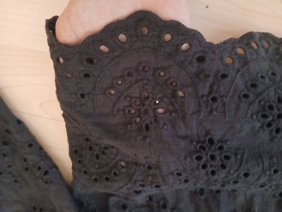Cămașă neagră ONLY din bumbac 100%, cu broderie englezeasca, mărimea M