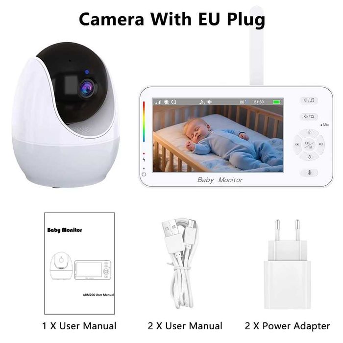 Видео бебефон RobiCam BabyView ABM206, без памет, бял/черен
