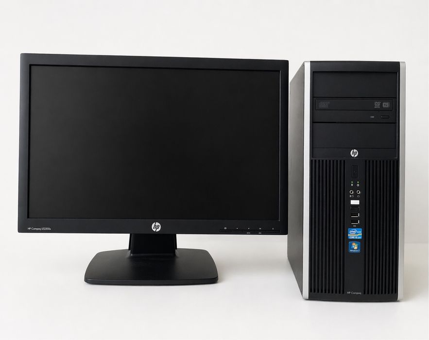 Компютър HP с монитор (i5, 8GB, 512GB, Radeon R7) – готов за работа