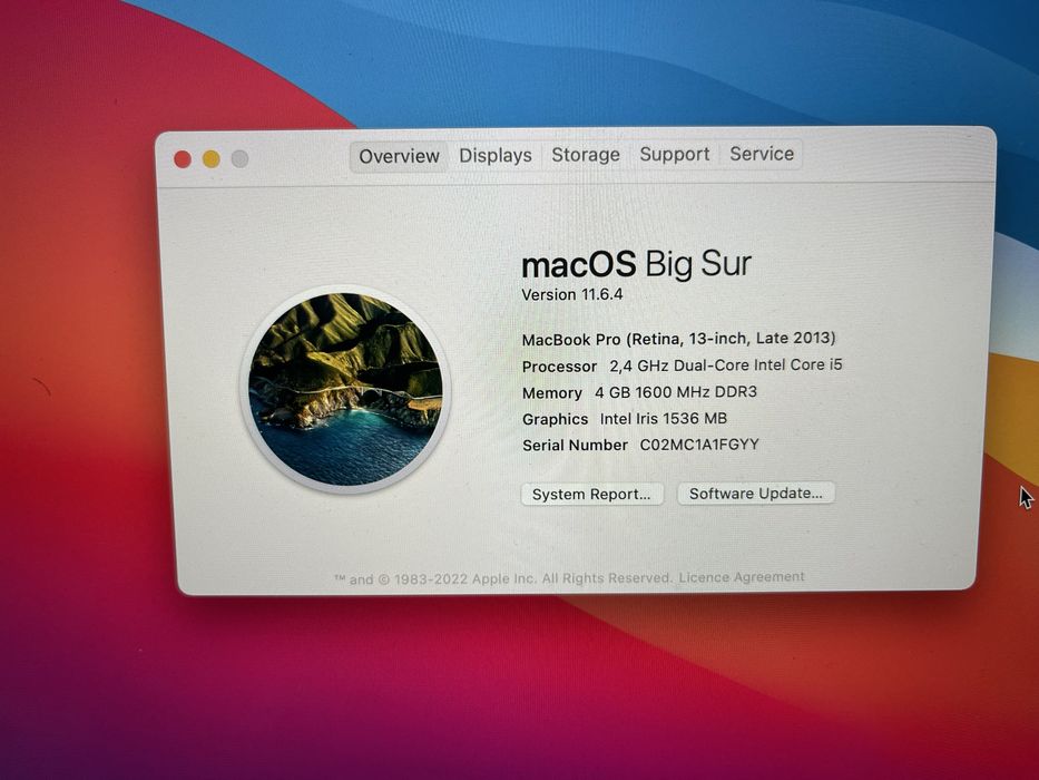 Vand MacBook Pro 13” Retina display late 2013