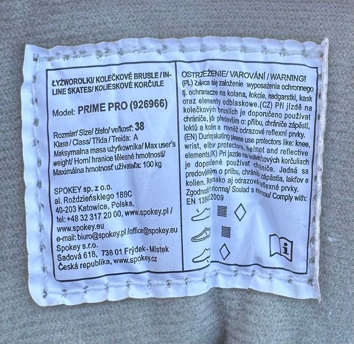 Role Spokey PRIME PRO, mărime 38, stare foarte bună