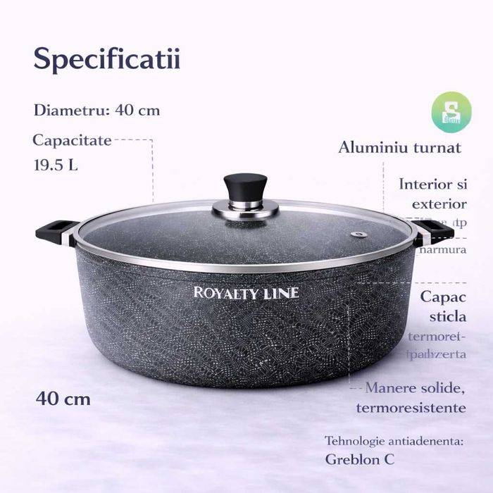 Oala din aluminiu turnat cu acoperire marmura 40 cm Royalty Line