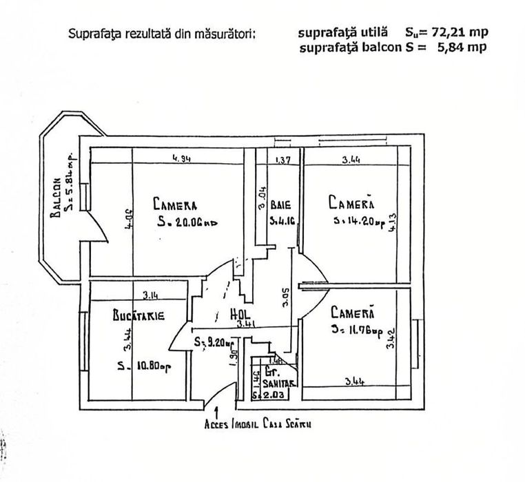 Catanga - Soveja apartament decomandat 3 camere 78 mp
