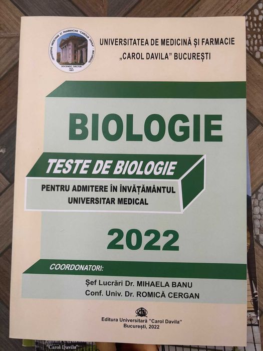 Cărți Biologie Admitere Medicină UMF Carol Davila Grile si teste- separat sau impreuna
