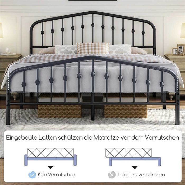 Cadru pat 160x200cm metalic modern rezistent |S 615153 Black 160x200cm