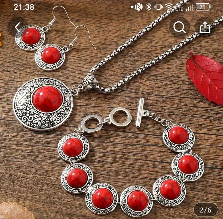 1 чифт обеци + 1 гривна + 1 колие Комплект ретро бижута Сребърно покри