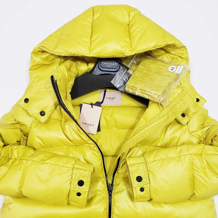 TWINSET НОВО! Дамско Зимно Палто Дълго Пухено Яке Пух Жълто-Зелено M-L