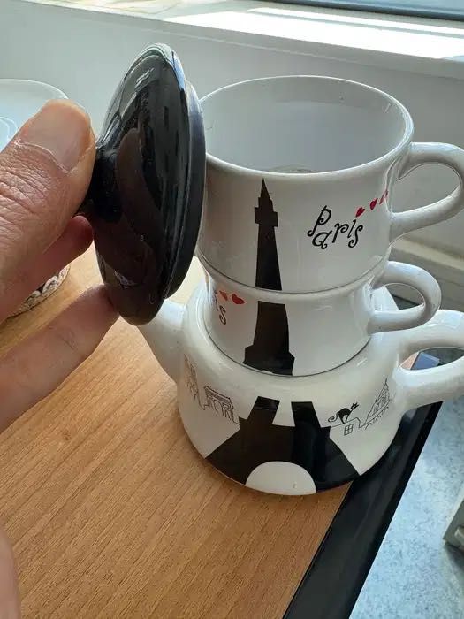 Set cu 2 ceșcuțe cafea, din ceramică, Franța Nem Tours