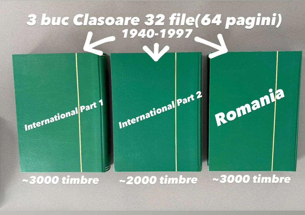 Colecție timbre ~8000buc / 3 clasoare 32 File + Manuale Filatelice