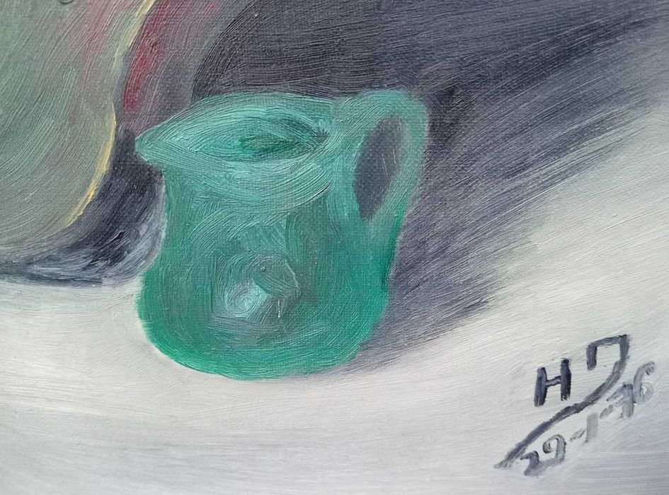 Tablou vechi - natura statica cu vioara - semnat si datat