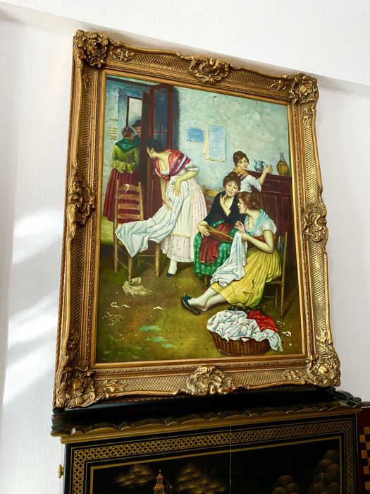 Tablou Dimensiuni Mari Pictat Ulei pe Panza Semnat Rama Lemn