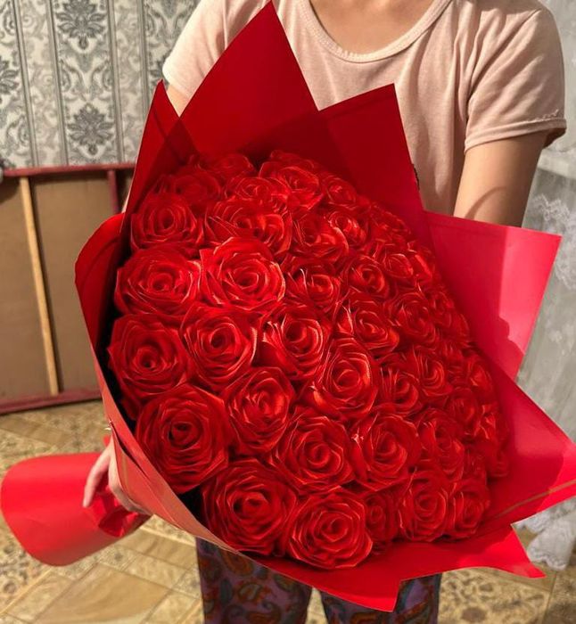 Букет из атласных лент 50шт роза