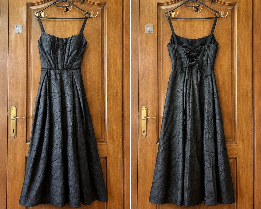 Rochie neagra eleganta de ocazie cu corset si margele