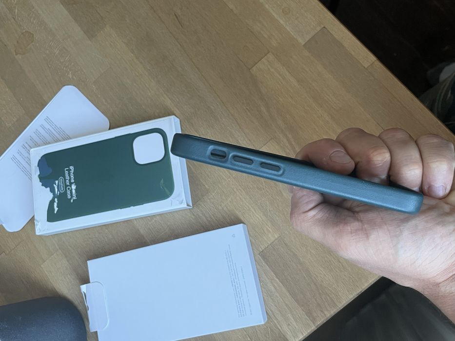 Husa piele iPhone 13 mini, verde, noua