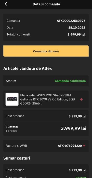 Placa video ASUS ROG Strix NVIDIA GeForce RTX 3070 V2 OC Edition, 8GB