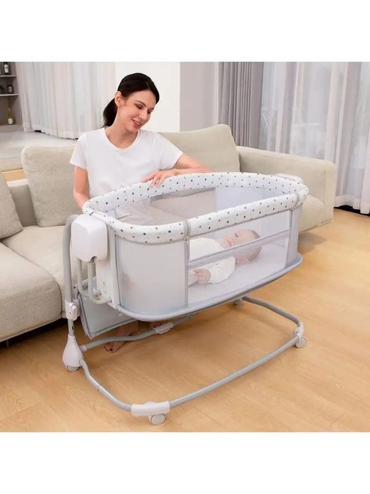 Приставная кровать колыбель, белый, светло серый