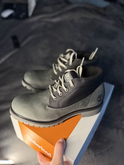 Timberland mid lace Chukka Boot bocanci gri cu negru piele 42 noi