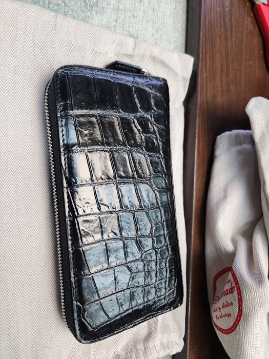 Портмоне от натурална крокодилска кожа с цип