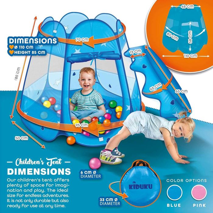 Детска палатка за игра с разгъваема конструкция + 100 топки + чанта