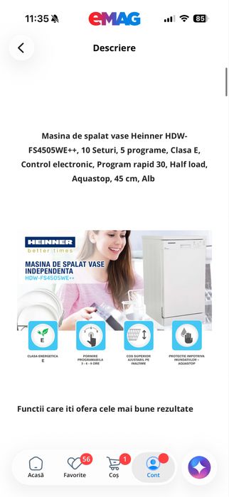 masina spalat vase heinner 10 seturi 5 programe