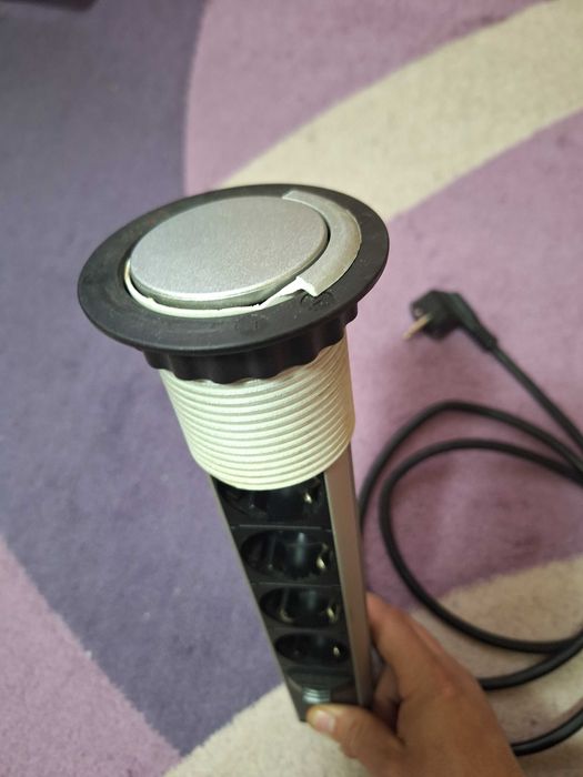 Stâlp aluminiu cu prize incastrat pentru blat 4xSchuko 230V 3500W